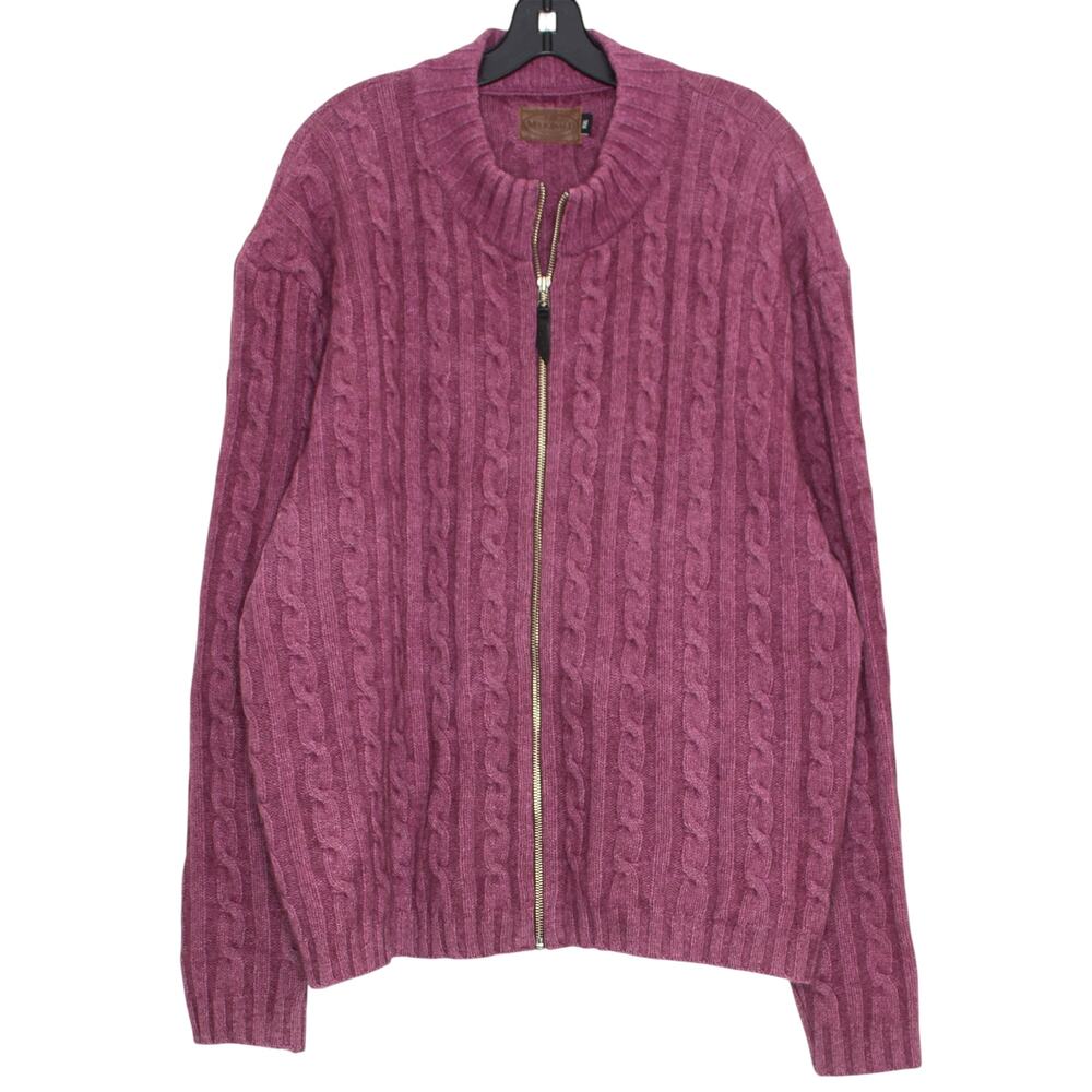 McDonald Cardigan Cable Knit Possum Fur Lambswool New Zealand Academia Zip XXL